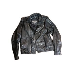 Vintage BIKER'S CLUB Leather Motorcycle Jacket 80's Biker Moto Black Unisex 42